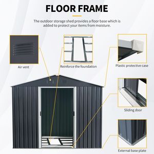 Caseta de Almacenamiento Metálica para Exteriores de 8 pies x 6 pies, Color Negro, con Base para Piso, Solución de Almacenamiento Versátil y Duradera - Product Image 2