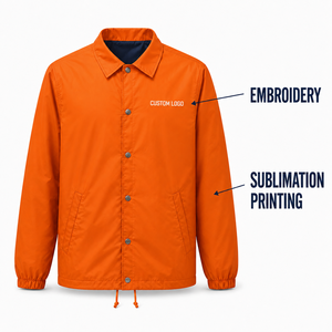 Fabricant de vestes d'entraîneur personnalisées, vêtements d'équipe en nylon résistant à l'eau avec broderie et impression - Product Image 1