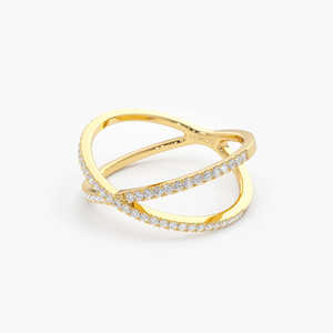 Anillos Cruzados de Plata de Ley 925 con Baño de Oro de 14k y Micro Pavé de Moissanita, Joyería de Lujo para Mujer, Aniversario, Novia, Promesa - Product Image 3