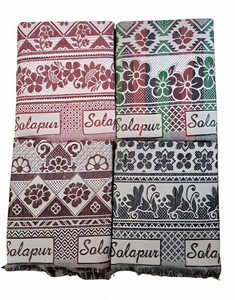 Manta de Algodón de Solapur con Estampado Floral Geométrico, Cubrecama con Flecos, Decoración para el Hogar - Product Image 1