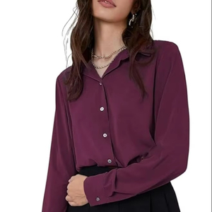 Blusa Corta Holgada de Rayón para Mujer, Estilo Coreano, Manga Larga, con Botones, para Oficina y Uso Casual - Product Image 1