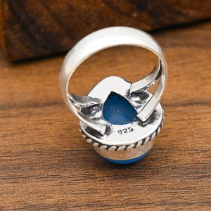 Blue Chalcedony Gemstone Jewelry 925 Solid Sterling <b>Silver</b> Handmade Antique Style Jewelry Natural Jewelry Engagement Gift - Product Image 2