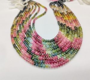 Lustre LD0063 12 pouces 100% brins de perles de Rondelle lisse multi-tourmaline naturelle pour la fabrication de bijoux avec évaluation par un tiers - Product Image 1