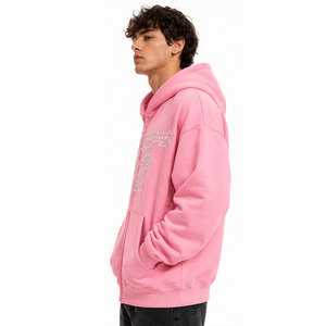 Sudadera con capucha rosa con cremallera, de algodón tejido, estilo casual, con estampado 'Emotions Never Die' en la parte delantera y trasera, diseño unisex para otoño. - Product Image 5