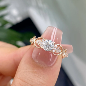 <b>Rose</b> Gold <b>Infinity</b> Diamond Engagement Ring Round Brilliant Cut Pave Setting Prong Solitaire Romantic Women's Fine Jewelry - Product Image 1