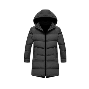 Veste matelassée longue à capuche pour homme avec fermeture éclair, coupe-vent, couleur unie, manteau d'hiver décontracté, rembourrage épais en polyester - Product Image 3