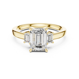 Yellow Gold Emerald Cut Diamond Engagement Ring Baguette Side Stones Solitaire Wedding Ring for Women - Product Image 2
