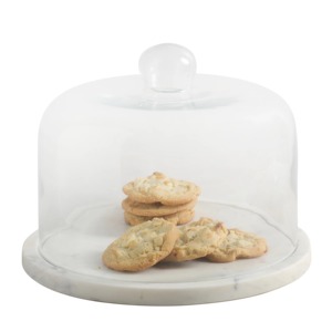 Round <b>Glass</b> <b>Cake</b> <b>Stand</b> with Marble Base Reusable Cover for Cookies and Desserts - Product Image 5