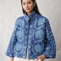 Chaqueta Bomber de Invierno para Mujer, Tejida, Transpirable, Acolchada, de Alta Calidad, con Bordado Floral, Forro de Nailon, Algodón y Lino