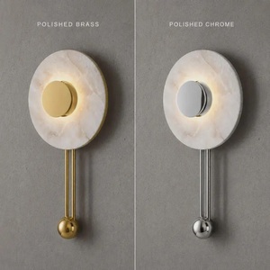 Applique murale ronde moderne avec abat-jour en marbre, finition laiton poli chromé, décoration intérieure minimaliste pour la maison - Product Image 1