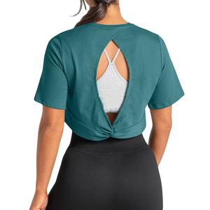 T-shirt court vert personnalisé pour femme, respirant, pour la gym, l'entraînement, le fitness, le yoga, vêtements de sport, activewear, OEM - Product Image 4