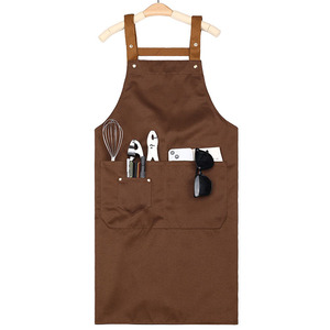 <b>Bib</b> <b>Apron</b> Canvas Brown With Pockets Machine Washable For Cooking Daily Use Simple Style Wholesale Customizable Logo <b>Aprons</b> - Product Image 3