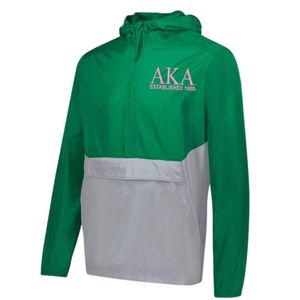 Green and White Women Hooded Pullover Windbreaker with Front Pocket Lightweight Long Sleeve Casual Outdoor Jacket Comfortable - Product Image 1