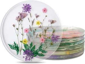 Sous-verres à fleurs en résine époxy – Sous-verres réutilisables ronds avec motifs floraux naturels colorés pour tasses de cuisine et de salle à manger - Product Image 3