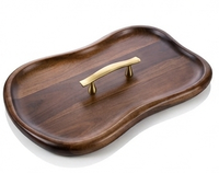 Plateau de service en bambou en forme de cœur, plateau en bois poli avec poignées métalliques pour fête, cuisine, table basse, fait main avec finition.