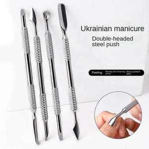 Pousse-cuticules double tête en acier inoxydable, outil de manucure durable, réutilisable, écologique, pour nettoyer les ongles et éliminer les peaux mortes - Product Image 3
