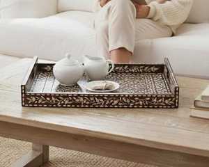 Bandeja de Servir Rectangular de Lujo, Hecha a Mano por Artesanos Reales, con Incrustaciones de Hueso, de Grado Comercial, Personalizable, Apta para Lavavajillas - Product Image 2