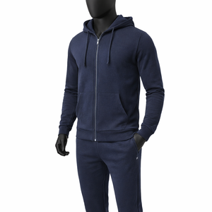 Conjunto de Sudadera con Capucha y Cremallera Azul Marino para Hombre, Ropa Deportiva Casual con Bolsillos Tipo Canguro, 100% Algodón, Invierno - Product Image 2