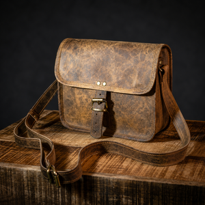 Distressed Brown Leather Crossbody Satchel Bag Vintage Handmade <b>Shoulder</b> Purse With Buckle <b>Strap</b> For Daily Use - Product Image 1