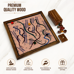 Wooden Ludo & Snakes <b>Ladders</b> Board Game | Handmade Family Strategy Tabletop Travel Game |Classic Educational Gift for Kids Adult - Product Image 2