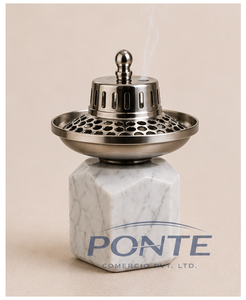 Modern White Marble Bakhoor Burner With Brushed Stainless Steel Lid Premium <b>Decorative</b> Incense Holder For Home And Office Usage - Product Image 3