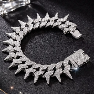 Pulsera Premium Iced Out Hip Hop con Diamantes y Púas, Oro 10K, Oro 14K, Plata 925, con Diamantes VS1 VS2 Color H-I, Joyería de Lujo con Cadena - Product Image 1