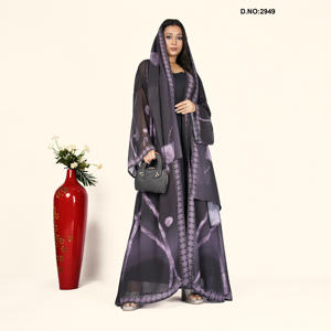 เสื้อคลุมชีฟองพิมพ์ลายแบบเปิดด้านหน้า สไตล์อาบายะ พร้อมฮู้ด แต่งขอบด้วยผ้า  ชุดสุภาพเรียบร้อย ความยาวเต็มตัว ทรงพลิ้วไหว - Product Image 2