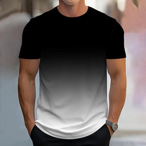 Camiseta de Hombre con Degradado Ombre, Negro y Blanco, Manga Corta, Cuello Redondo, Corte Ajustado, Informal, Verano, Moderna, Elegante, de Algodón - Product Image 2