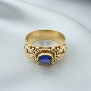 925 Sterling Silver Blue <b>Opal</b> <b>Ring</b> Vintage Floral Engraved Statement <b>Ring</b> Yellow <b>Gold</b> Plated Handmade Jewelry Gift for Women Men - Product Image 4