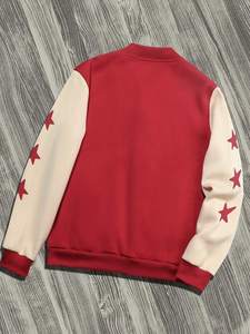 <b>Red</b> Beige College Baseball Jacket for Men Star Print Varsity Outerwear Custom Logo Streetwear Fashion Winter OEM Supplier - Product Image 2