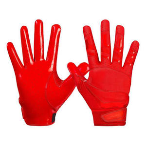 Red Full Finger American Football Gloves PU Material Non Slip <b>Hook</b> And Loop Closure Unisex Outdoor Use - Product Image 1