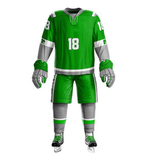 Green <b>Ice</b> Hockey Uniform Set Unisex Full Sleeve Heat-Transfer Printed Breathable V-neck Jersey Pants Custom Player 18 Moisture - Product Image 6