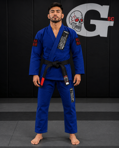 Kimono de BJJ bleu pour homme, coupe classique, 100% coton, durable, avec impression de logo personnalisée - Product Image 1