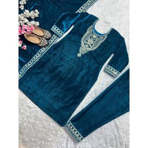 Ensemble de costume brodé bleu magnifique pour femmes, idéal pour les soirées, avec travail de sequins, taille L - Product Image 1