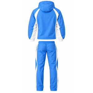 Royal Blue White Hooded Tracksuit Set Full Zip Jacket <b>Straight</b> <b>Leg</b> <b>Pants</b> Custom Athletic Training Sportswear Two Piece Outfit - Product Image 2