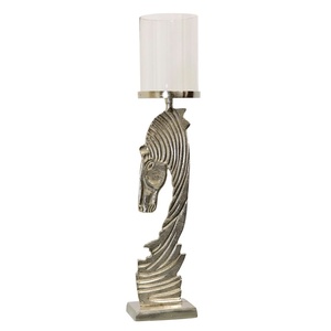 Porte-bougie de luxe en forme de tête de cheval, base en métal artistique, support de bougie en verre, élégant accent décoratif de table, bougie de designer unique - Product Image 1