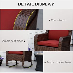 Sedia a dondolo da esterno in rattan PE rosso vino con morbidi cuscini in poliestere - Product Image 6