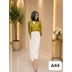 Vestidos casuales coreanos de 67 cm, de crepé de seda, estilo oficina, ropa de oficina, longitud de 57 cm, vestido/falda de sarga con corte en A, de Vietnam. - Product Image 1