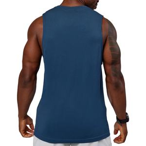 Camiseta sin Mangas de Punto Transpirable para Hombre, Color Sólido, Cuello Redondo, Ropa Deportiva Informal, Azul, Diseño Personalizado, Nuevo Estilo - Product Image 3
