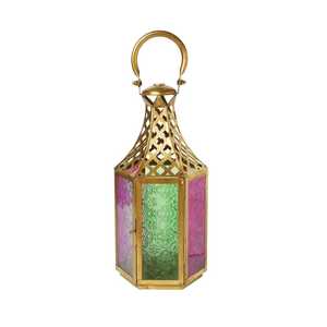 Pair of hexagonal ornate lanterns glass panels intricate cutout patterns rustic farmhouse indoor outdoor <b>candle</b> lighting durable - Product Image 4