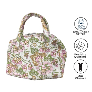 Bolso de lona mini acolchado de algodón con estampado a mano, estilo bohemio, deportivo, de viaje, para fin de semana, hecho a mano, étnico, para pasar la noche, para el gimnasio, con cremallera, portátil - Product Image 1