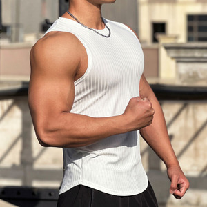 Men's <b>Black</b> Ribbed Tank Top O-Neck Solid Color Breathable <b>Knitted</b> Casual <b>Vest</b> 100% Polyester Eco-Friendly Quick - Product Image 2