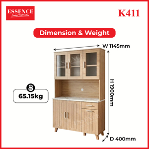 Mueble de Cocina Moderno K411 de Aglomerado, MDF y PU con Acabado en Roble Blanco y Mármol, Cajonera, Estante para Panadería y Soporte para Microondas - Product Image 6