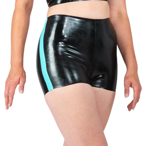 Mid Waist Custom Color <b>Leather</b> <b>Shorts</b> Turquoise Stripe Sexy Women's Fashion Pants Regular Fit Elastic Waist Breathable Button - Product Image 5