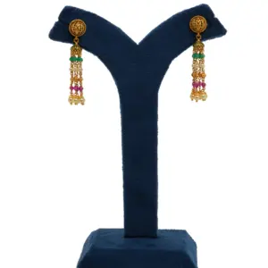 Pendientes de Borla para Mujer con Cuentas Multicolores, Verdes, Rosas y Perlas, para Uso Étnico y Festivo - Product Image 1