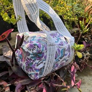 Large Bohemian Vintage Floral Quilted Cotton <b>Duffel</b> <b>Bag</b> with Striped Handles Portable Travel Weekend Shoulder <b>Bag</b> Casual Style - Product Image 6