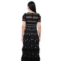 Robe de soirée longue en tulle noir à volants superposés, élégante et pailletée, sur mesure, vente en gros, fournisseur d'usine OEM