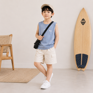 T-shirt pour enfants style coréen minimaliste, 95% coton, 5% élasthanne, tricot respirant et confortable, manches courtes - Product Image 1