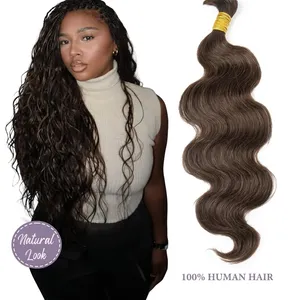 Tissage de cheveux humains indiens Remy ondulés bruns, base en soie, longs, doux, soyeux, ondulation naturelle, taille personnalisée, double tirage - Product Image 6