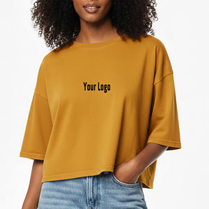 เสื้อยืดครอปท็อปผู้หญิง แขนเสื้อแบบดรอปไหล่ ทรงหลวม สวมใส่สบาย ผ้าฝ้าย 100% 230GSM สีพื้น เหมาะสำหรับออกกำลังกาย ขายดี - Product Image 1